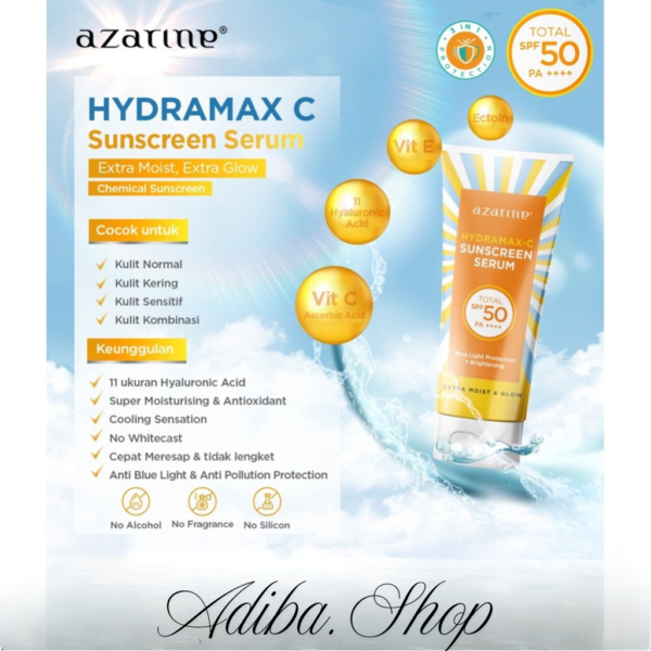 Azarine Hydramax-C Sunscreen Serum SPF50 PA++++ / sunscreen kulit kering, tidak lengket, no whitecast 40ml - Gambar 4