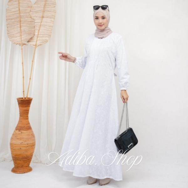 KHANZA DRESS gamis bahan katun adem menyerap keringat busui bordir full furing sebadan - Gambar 3