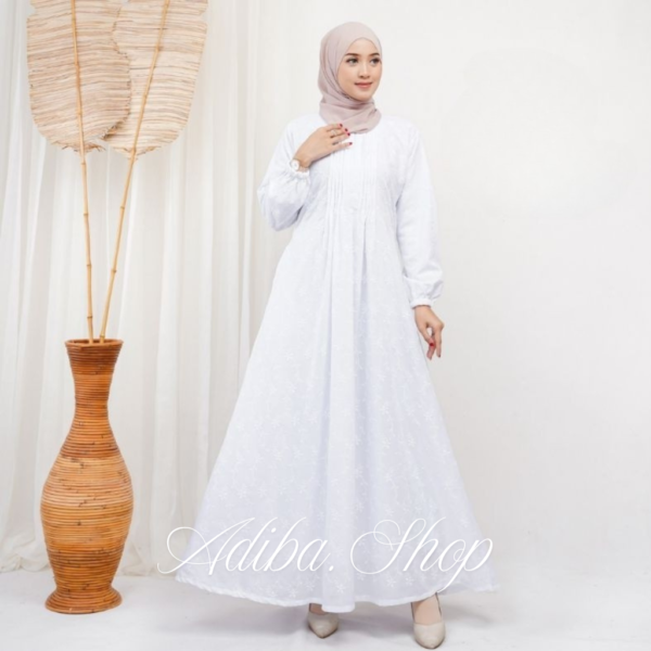 KHANZA DRESS gamis bahan katun adem menyerap keringat busui bordir full furing sebadan - Gambar 2