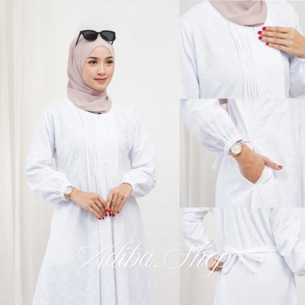KHANZA DRESS gamis bahan katun adem menyerap keringat busui bordir full furing sebadan