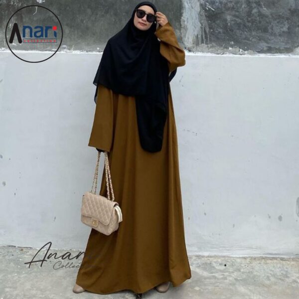 Abaya Dubai Polos Wanita Kekinian Wolpis Premium / Dress Basic Abaya Wanita Terbaru Umroh Simple Elegan - Gambar 3