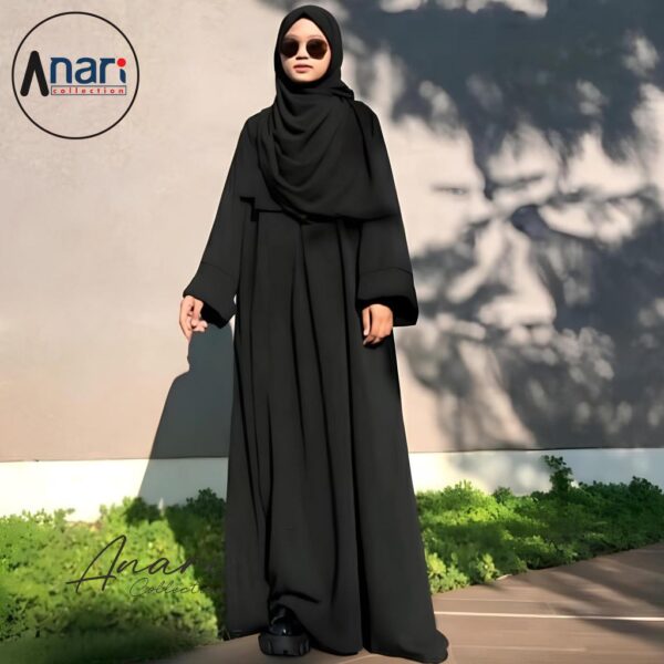 Abaya Dubai Polos Wanita Kekinian Wolpis Premium / Dress Basic Abaya Wanita Terbaru Umroh Simple Elegan - Gambar 8