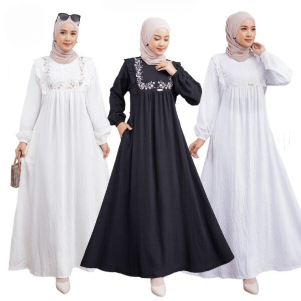 Zora Dress 1 Gamis Bahan Polo Linen Putih Hitam Manasik Haji Thawaf Umroh