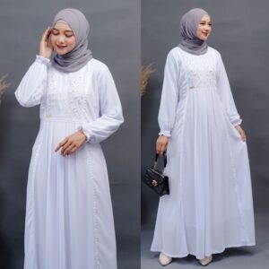 NAJWA DRESS gamis bahan ceruty babydol premium lembut dress atau gamis putih muslimah mewah full furing umroh manasik haji ihram