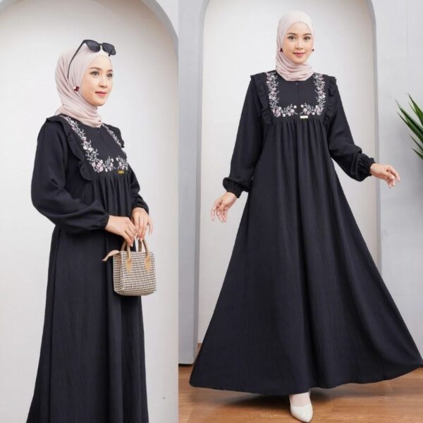 Zora Dress 1 Gamis Bahan Polo Linen Putih Hitam Manasik Haji Thawaf Umroh - Gambar 4