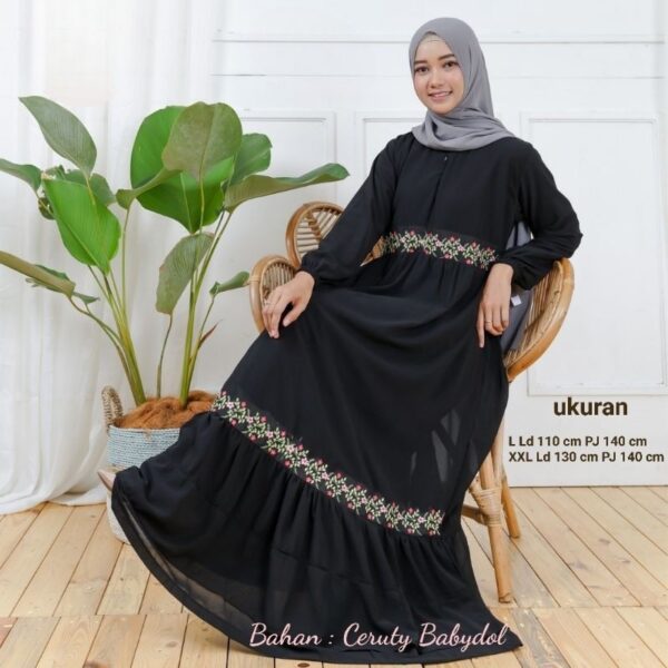 KHADIJA DRESS 1 Gamis bahan ceruty babydol putih bersih putih tulang broken white hitam Umroh/Manasik haji - Gambar 4