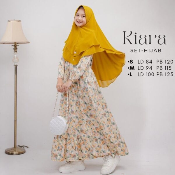 Kiara Dress Gamis Remaja Anak One Set Hijab Cantik Elegan Modis Anggun Bahan Rayon Silky Premium Super Lembut - Gambar 2