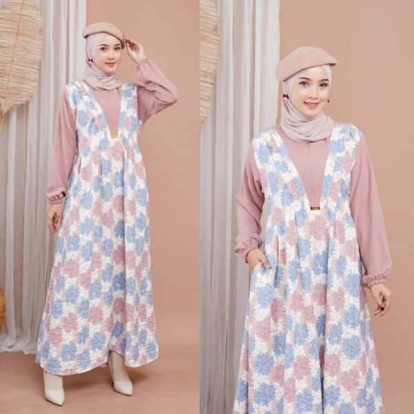 Anya Dress Gamis Motif Bahan Crinkle Airflow Premium Super Adem Cantik - Gambar 2