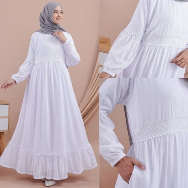 Medina Dress Bahan Ceruty (Renda) Rampel Putih Hitam Manasik Haji Umroh Thawaf - Gambar 4