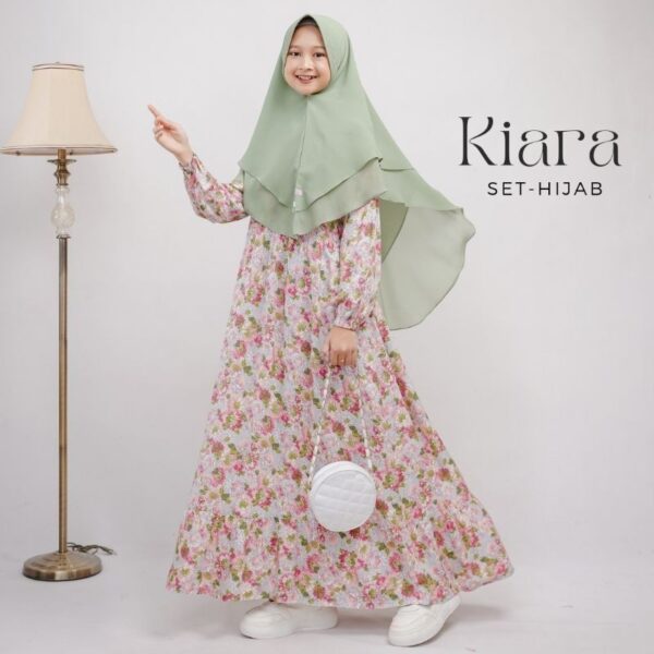 Kiara Dress Gamis Remaja Anak One Set Hijab Cantik Elegan Modis Anggun Bahan Rayon Silky Premium Super Lembut - Gambar 4