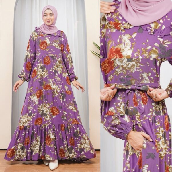 ALESHA DRESS Gamis rayon premium grade A motif bunga - Gambar 2