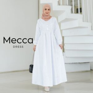 Mecca Dress Gamis Putih Bersih Thawaf Umroh Ihram Manasik Haji (Bordir Motif Timbul)