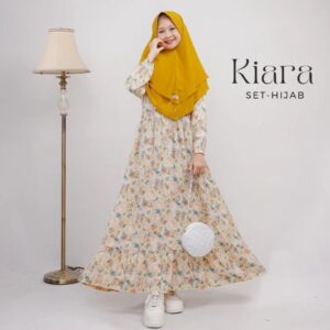 Kiara Dress Gamis Remaja Anak One Set Hijab Cantik Elegan Modis Anggun Bahan Rayon Silky Premium Super Lembut
