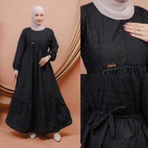 Aruna Dress Gamis Bahan Katun Bordir Bolong Katbol Tebal Full Furing Kondangan Mewah Luxury Manasik Haji Ihram