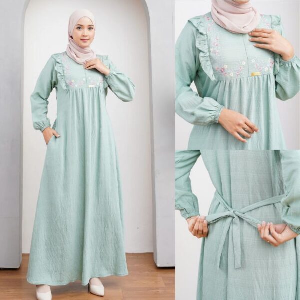 Zora Dress 2 Gamis Bahan Polo Linen Bahan Adem Menyerap Keringat Busui Bumil Friendly Seragam (S, M, L, XL, XXL) - Gambar 2