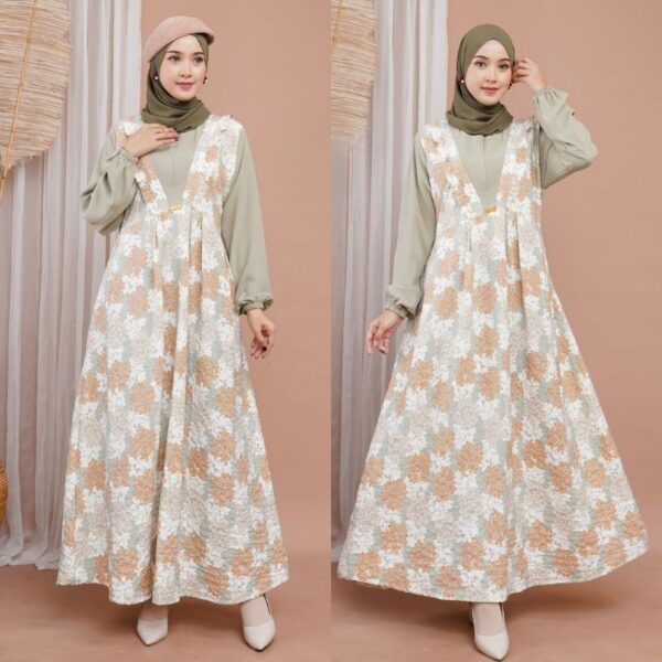 Anya Dress Gamis Motif Bahan Crinkle Airflow Premium Super Adem Cantik - Gambar 3