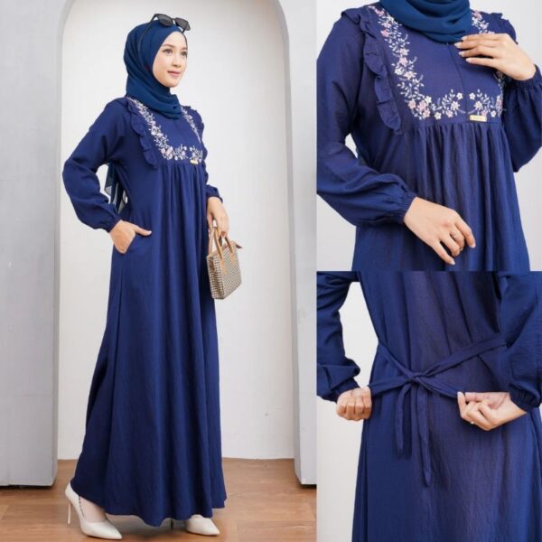 Zora Dress 2 Gamis Bahan Polo Linen Bahan Adem Menyerap Keringat Busui Bumil Friendly Seragam (S, M, L, XL, XXL) - Gambar 3