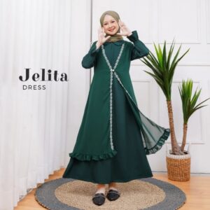Jelita Dress Gamis Remaja Anak Putih Bersih Manasik Haji Umroh Cantik Elegan Modis Anggun Bahan Ity Crepe Kombinasi Ceruty Babydoll Premium