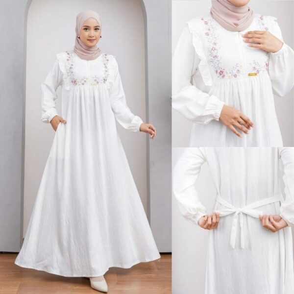 Zora Dress 1 Gamis Bahan Polo Linen Putih Hitam Manasik Haji Thawaf Umroh - Gambar 3