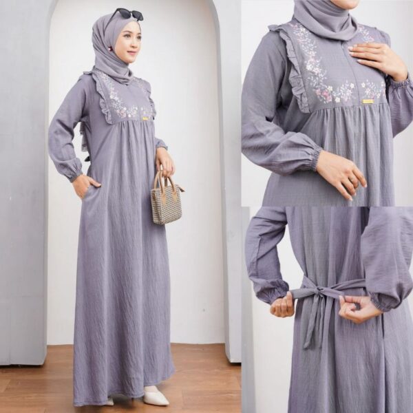 Zora Dress 2 Gamis Bahan Polo Linen Bahan Adem Menyerap Keringat Busui Bumil Friendly Seragam (S, M, L, XL, XXL) - Gambar 4