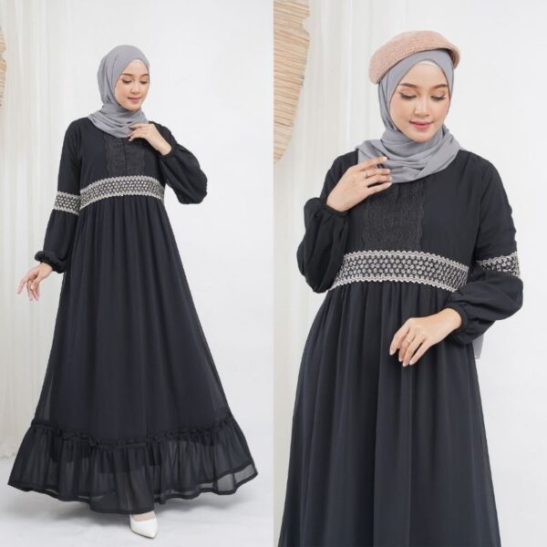 Medina Dress Bahan Ceruty (Renda) Rampel Putih Hitam Manasik Haji Umroh Thawaf - Gambar 3
