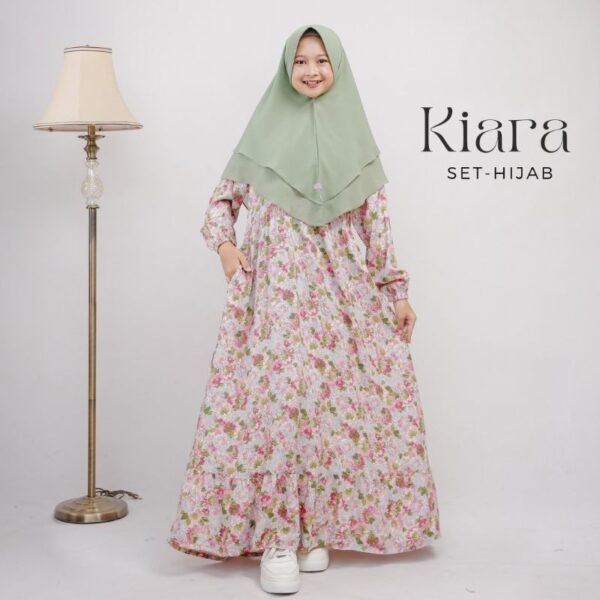 Kiara Dress Gamis Remaja Anak One Set Hijab Cantik Elegan Modis Anggun Bahan Rayon Silky Premium Super Lembut - Gambar 3