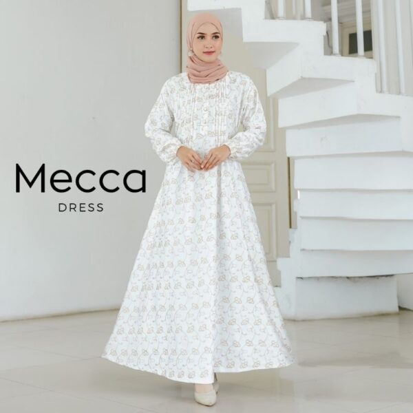 Mecca Dress Gamis Putih Bersih Thawaf Umroh Ihram Manasik Haji (Bordir Motif Timbul) - Gambar 3
