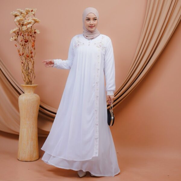 JASMINE DRESS Gamis bahan ceruty babydol kombinasi bordir mewah kondangan pesta lebaran manasik haji umroh ihram fashion muslim luxury - Gambar 3