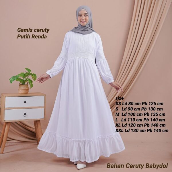 Medina Dress Bahan Ceruty (Renda) Rampel Putih Hitam Manasik Haji Umroh Thawaf - Gambar 2
