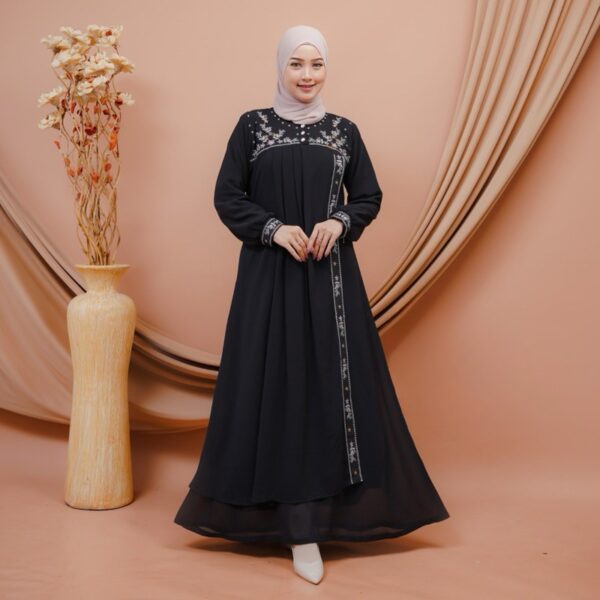 JASMINE DRESS Gamis bahan ceruty babydol kombinasi bordir mewah kondangan pesta lebaran manasik haji umroh ihram fashion muslim luxury - Gambar 4