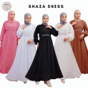 Shaza Dress 1 Gamis Ceruty Babydoll Payet Seragam Majlis Putih Bersih Hitam Manasik Haji Umroh