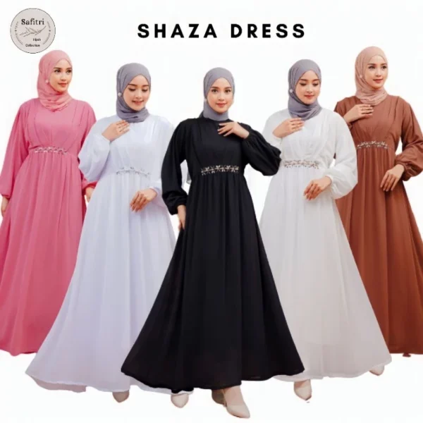 Shaza Dress 1 Gamis Ceruty Babydoll Payet Seragam Majlis Putih Bersih Hitam Manasik Haji Umroh