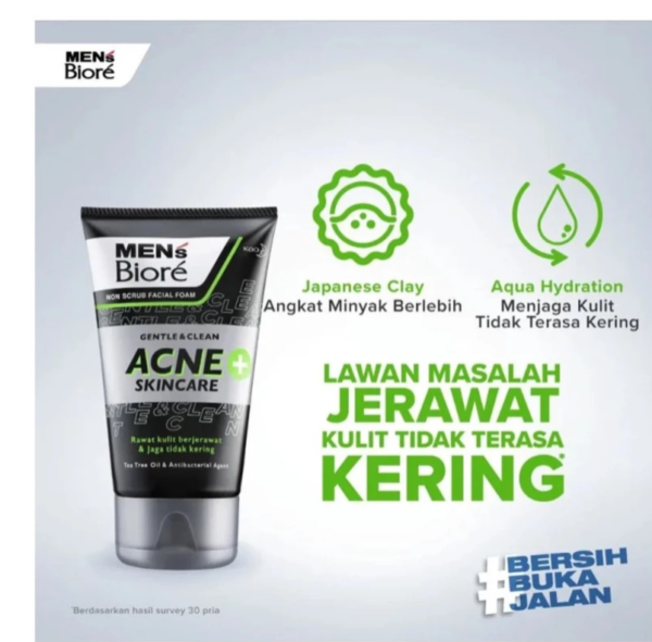 BIORE Mens Facial Foam Acne Action 100g - Gambar 3