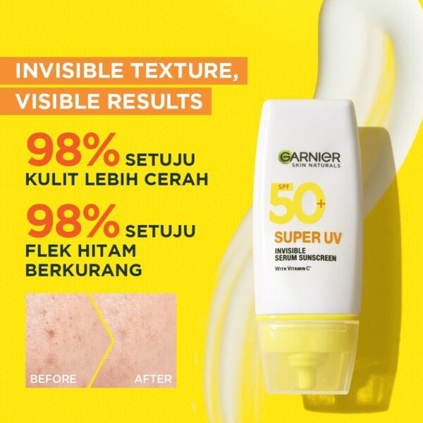 Garnier Super UV Invisible Serum Sunscreen SPF 50+ PA++++ Vitamin C Skin Care - Natural Finish 30Ml - Gambar 2