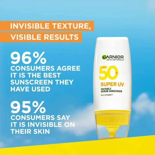 Garnier Super UV Invisible Serum Sunscreen SPF 50+ PA++++ Vitamin C Skin Care - Natural Finish 30Ml - Gambar 3